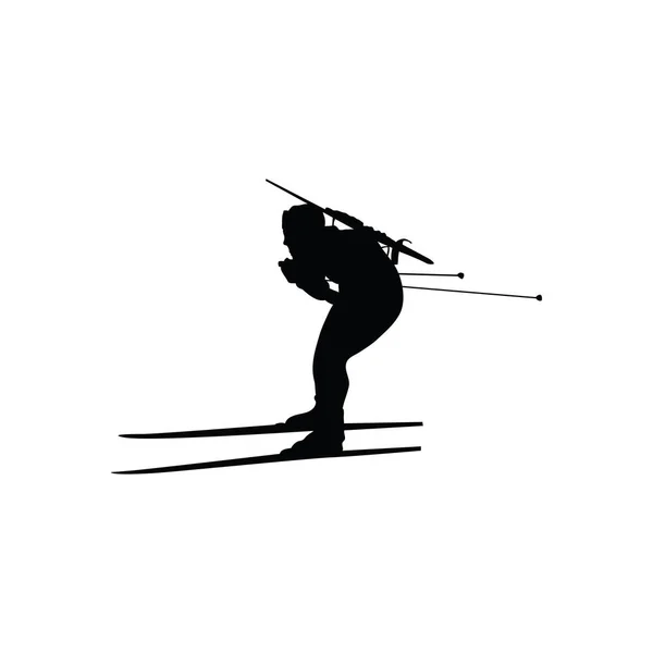 冬季两项运动员剪影 黑色的白色 向量例证 — 图库矢量图片