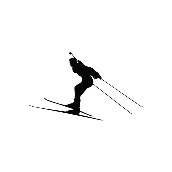 Biatlon Sportman Silhouet Zwart Wit Vectorillustratie — Stockvector