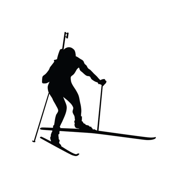 Biathlonsportler Silhouette Schwarz Auf Weiß Vektorillustration — Stockvektor