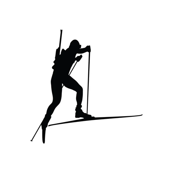 バイアスロンのスポーツマンのシルエット 白地に黒 ベクトル図 — ストックベクタ
