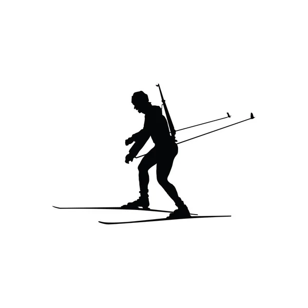 Biathlon Sportsman Silhouette Black White Vector Illustration — Stock Vector