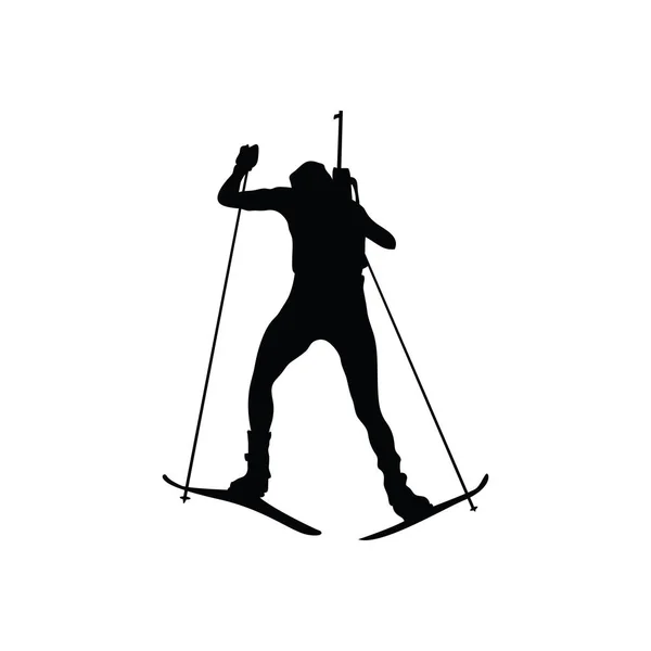 Silhouette Sportive Biathlon Noir Sur Blanc Illustration Vectorielle — Image vectorielle