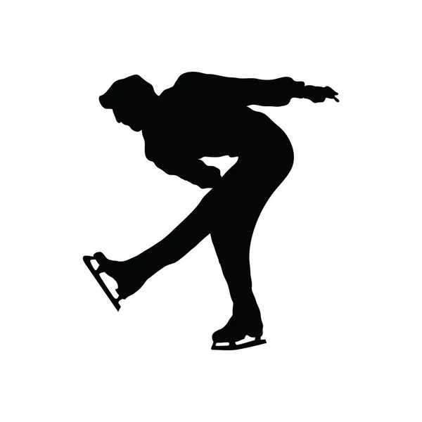 Silhouette Homme Patineur Artistique Noir Sur Blanc Illustration Vectorielle — Image vectorielle