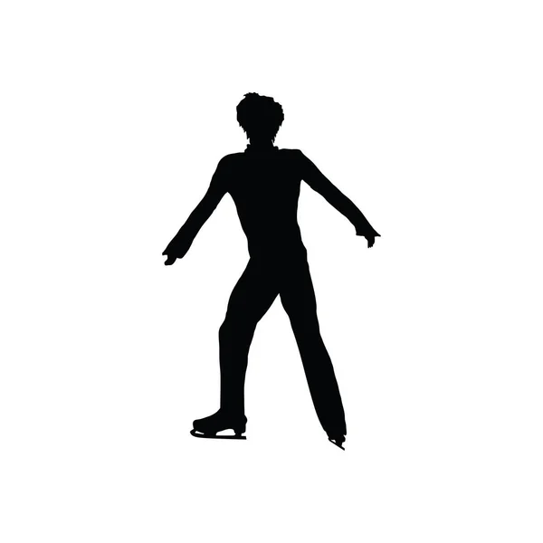 Silhouette Homme Patineur Artistique Noir Sur Blanc Illustration Vectorielle — Image vectorielle