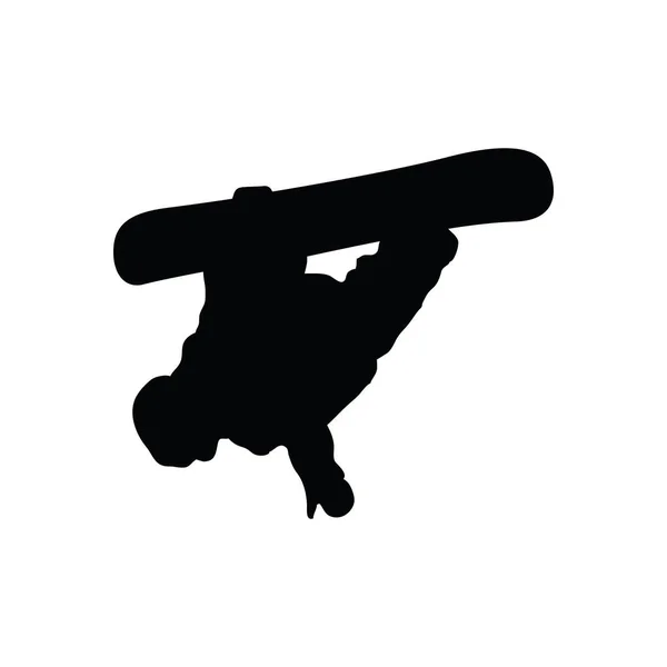 Silueta Hombre Snowboarder Negro Sobre Blanco Ilustración Vectorial — Archivo Imágenes Vectoriales