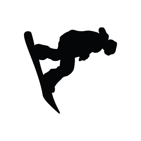 Snowboarder Mann Silhouette Schwarz Auf Weiß Vektorillustration — Stockvektor