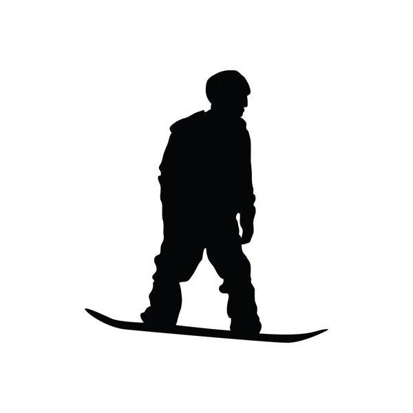 Silueta Hombre Snowboarder Negro Sobre Blanco Ilustración Vectorial — Vector de stock