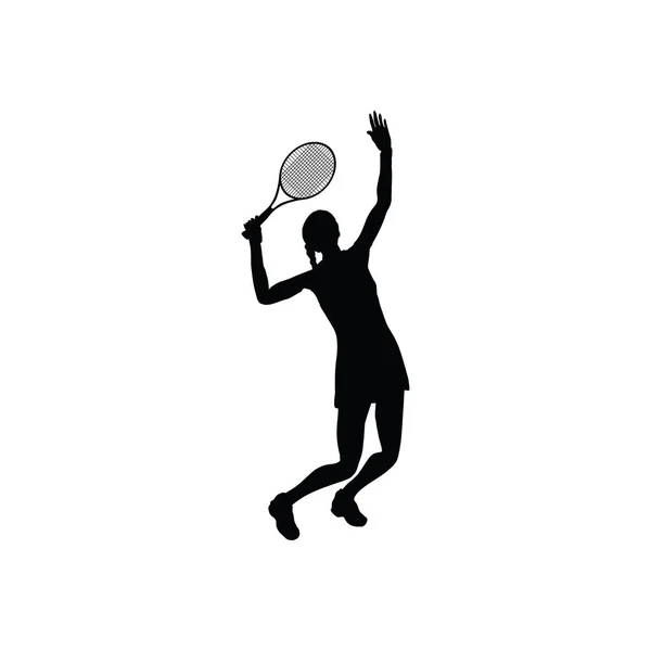 テニスのシルエット 白地に黒 ベクトル図 — ストックベクタ