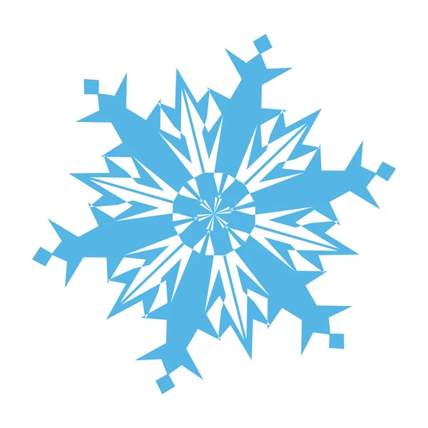 Orné Flocon Neige Bleu Sur Blanc Illustration Vectorielle — Image vectorielle