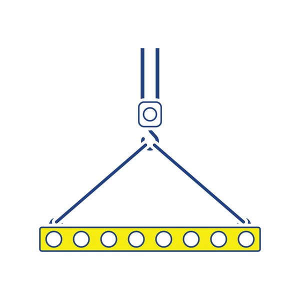 Ícone da laje pendurado no gancho do guindaste por fundas de corda — Vetor de Stock