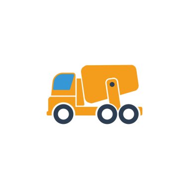 Beton karıştırıcı kamyonun simgesi. Düz dizayn. Vektör illüstrasyonu.