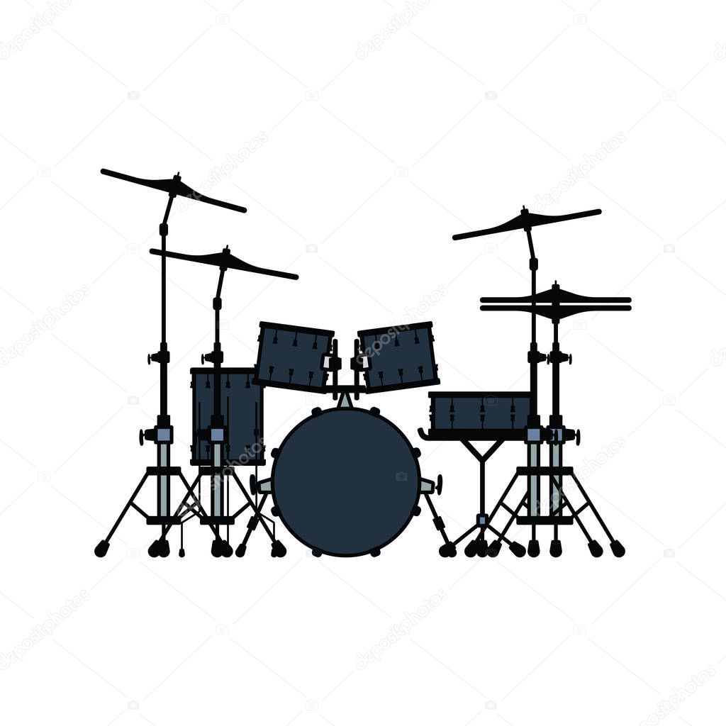 Drum set icon. Flat color design. Vector illustration.