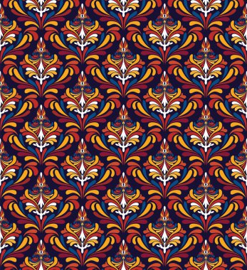 Damask kusursuz vektör deseni. Kolayca kusursuz desen yapmak için tüm grubu kumaş çubuğuna sürükleyin ve herhangi bir hatları doldurmak için kullanın..