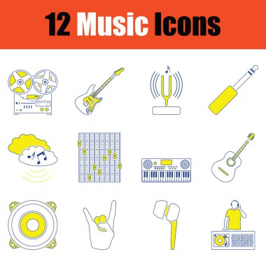 Müzik ikonu seti. İnce çizgi tasarımı. Vektör illüstrasyonu.