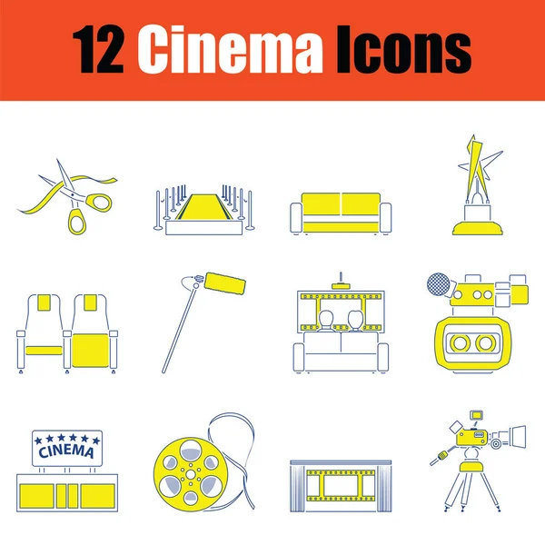 Cinema Icoon Set Dunne Lijn Ontwerp Vectorillustratie — Stockvector