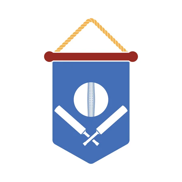 Cricket Shield Emblem Icon Flat Color Stencil Design Vector Illustration — Stock Vector