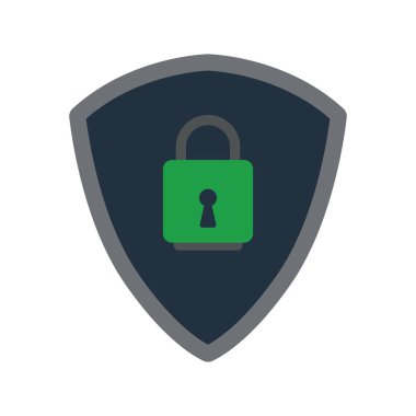 Veri Güvenlik Simgesi. Kalkan, Lock 'la. Düz renk tasarımı. Veri serisi. Vektör illüstrasyonu.