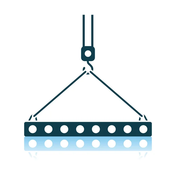 Icono de la losa colgada en el gancho de la grúa por eslingas de cuerda — Vector de stock