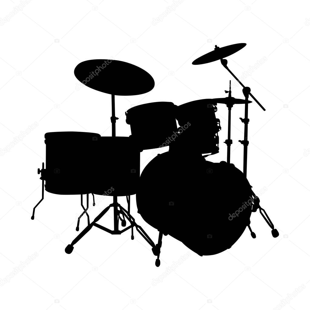 Drum Set Musical Instrument Silhouette. Vector Illustration.