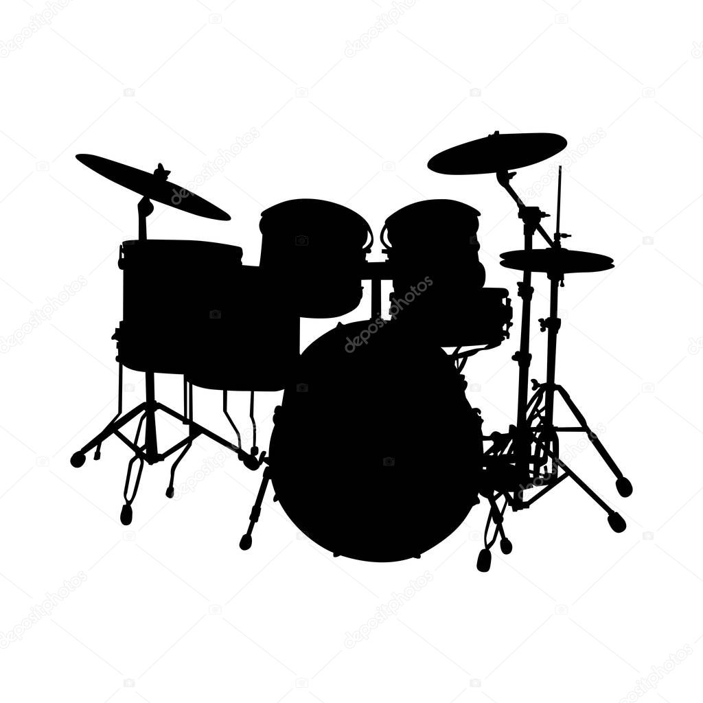 Drum Set Musical Instrument Silhouette. Vector Illustration.