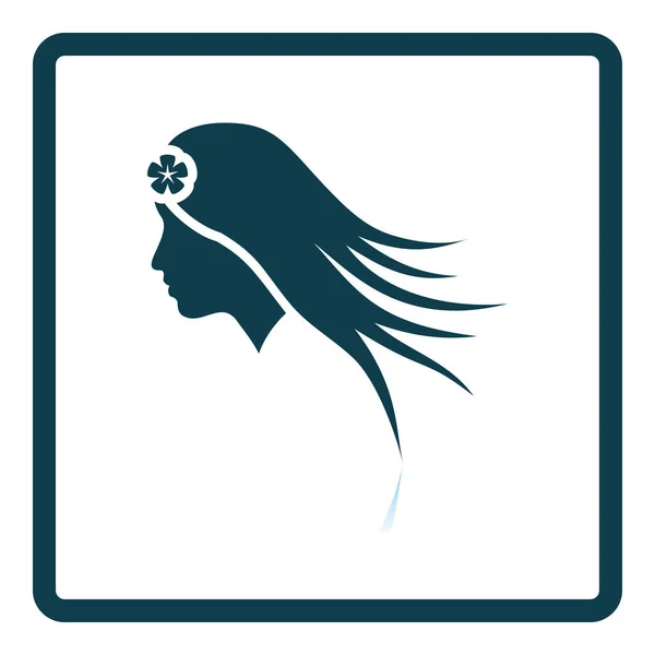 女人头与花在头发图标 — 图库矢量图片