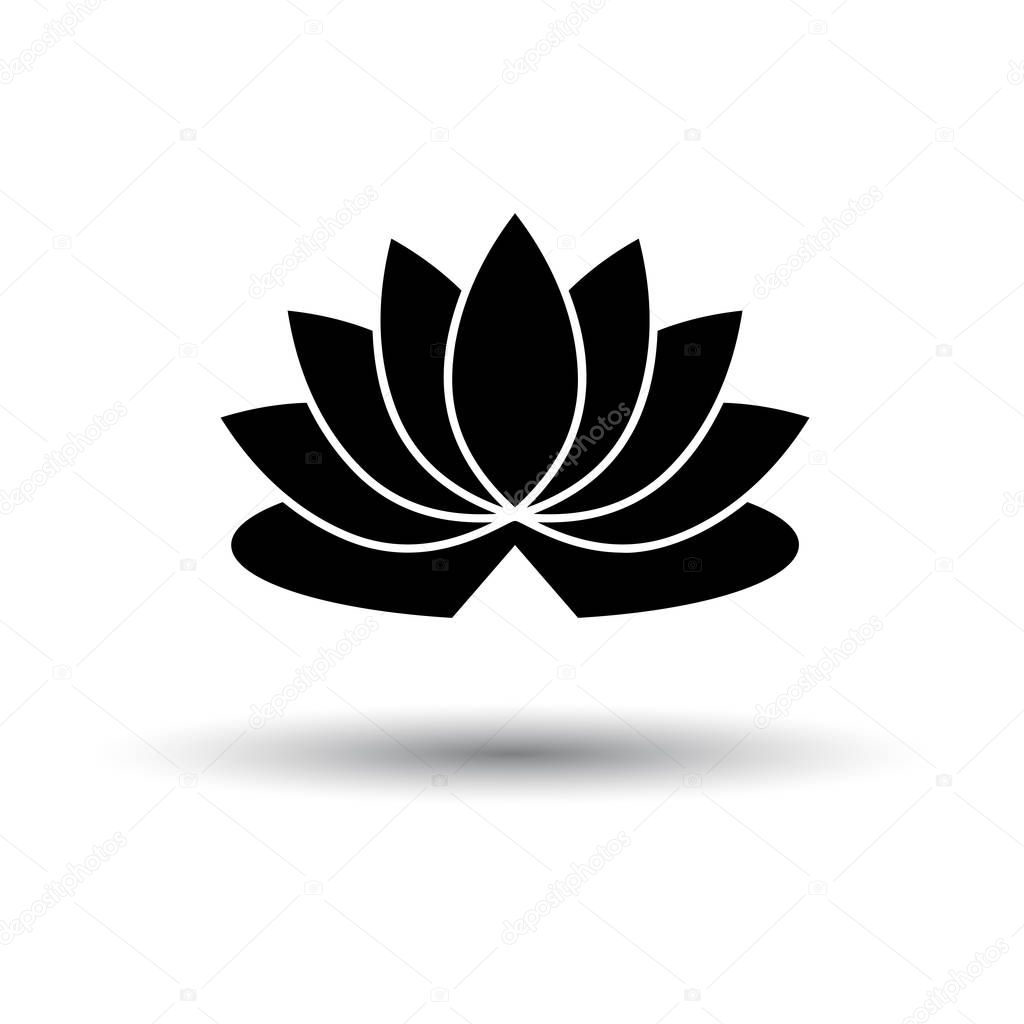 Lotus Flower Icon. Black on White Background With Shadow. Vector Illustration.