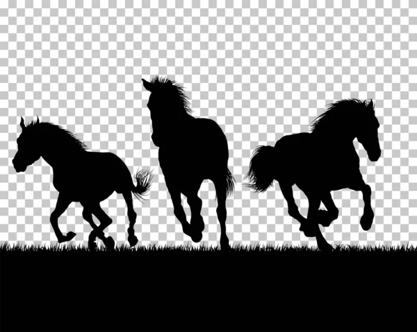 Silhouette de cheval sur fond d'herbe — Image vectorielle