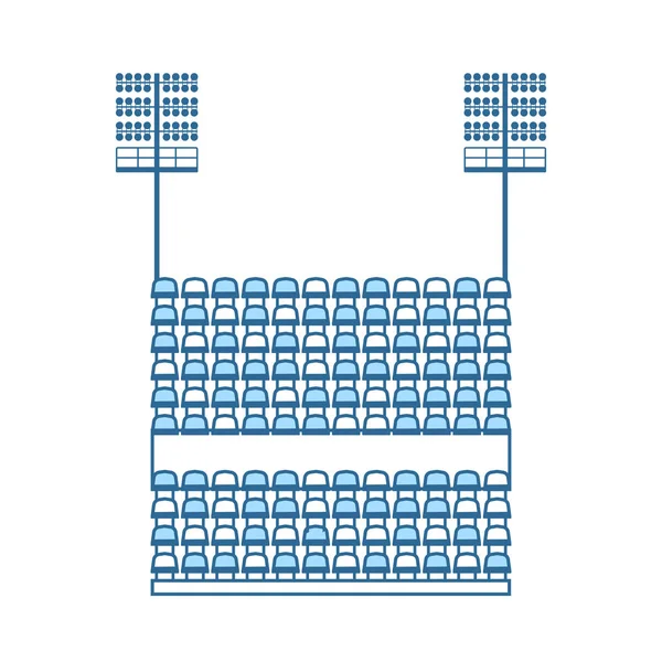 Stadium tribune med säten och lätta mast ikonen — Stock vektor