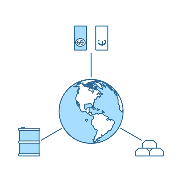 Icona del concetto di petrolio, dollaro e oro con pianeta — Vettoriale Stock