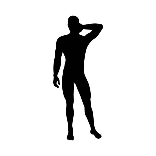 De pie Pose hombre silueta — Vector de stock