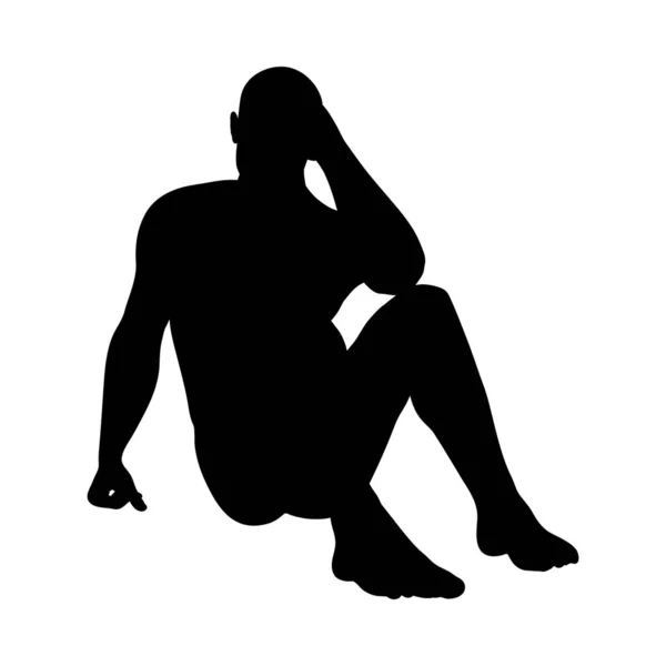 Sentado Pose hombre silueta — Vector de stock