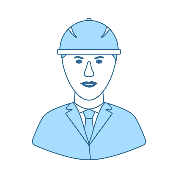 Icono de la cabeza del trabajador de la construcción en casco — Vector de stock