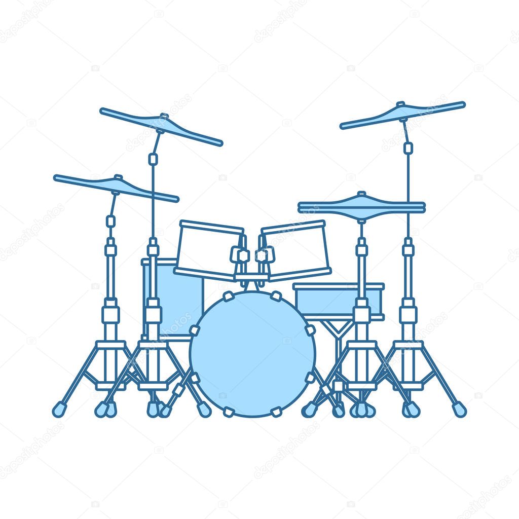 Drum Set Icon. Thin Line With Blue Fill Design. Vector Illustration.