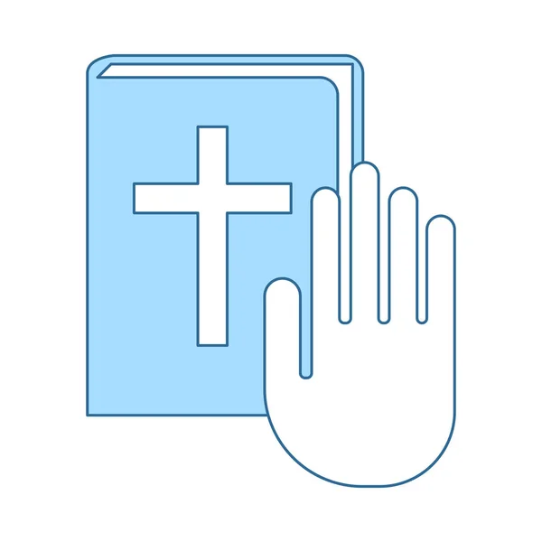 Mão no ícone da Bíblia — Vetor de Stock
