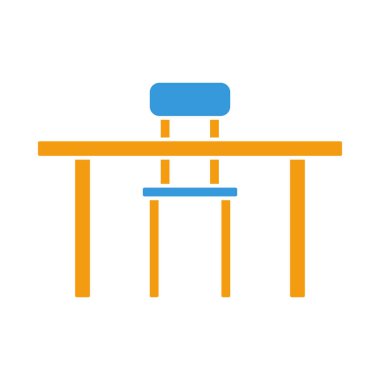 Masa ve Sandalye Simgesi. Düz Renk Tasarımı. Vektör İllüstrasyonu.