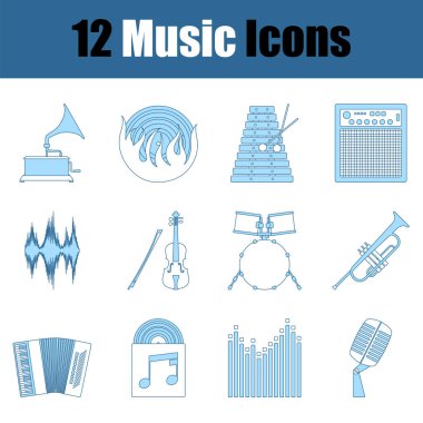 Müzik Simgesi Ayarları. Mavi Dolgu Tasarımı ile ince çizgi. Vektör İllüstrasyonu.