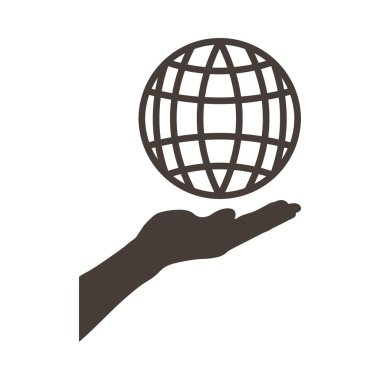 Palmiye tutan gezegenle Dünya Günü amblemi. Vektör illüstrasyonu. 