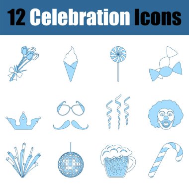 Kutlama Simgesi Ayarları. Mavi Dolgu Tasarımı ile ince çizgi. Vektör İllüstrasyonu.