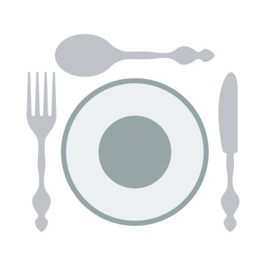 Gümüş takımlar ve Tabak Simgesi. Düz Renk Tasarımı. Vektör İllüstrasyonu.