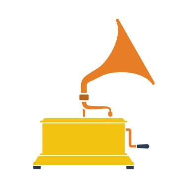 Gramofon Simgesi. Düz Renk Tasarımı. Vektör İllüstrasyonu.