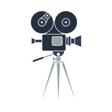 Retro Sinema Kamera Simgesi. Düz Renk Tasarımı. Vektör İllüstrasyonu.
