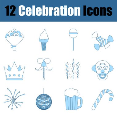Kutlama Simgesi Ayarları. Mavi Dolgu Tasarımı ile ince çizgi. Vektör İllüstrasyonu.