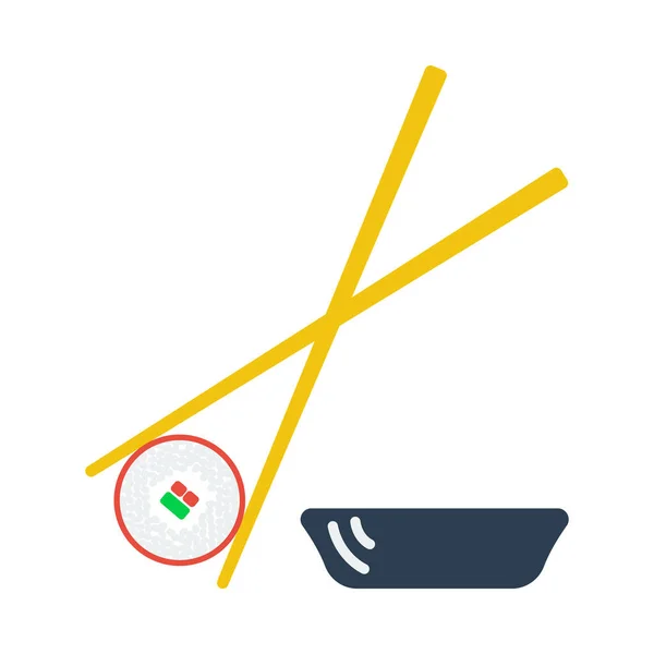 Sushi Com Sticks Icon Design Cor Plana Ilustração Vetorial — Vetor de Stock