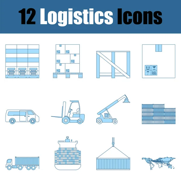 Ikon Logistik Ditata Garis Tipis Dengan Desain Penuhi Biru Ilustrasi - Stok Vektor