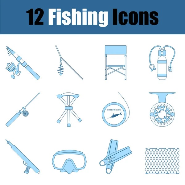 Fishing Icon Set Thin Line Blue Fill Design Vector Illustration — Stock Vector
