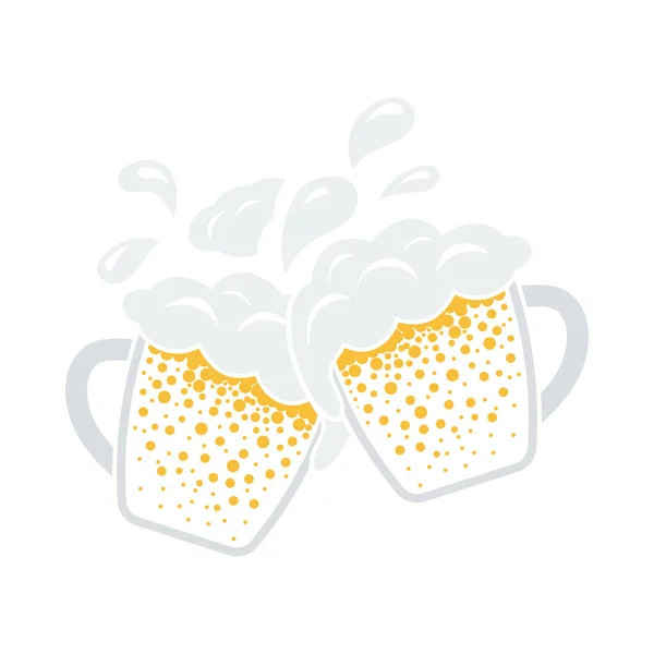 Twee Biermokken Met Fly Foam Icon Vlakke Kleur Ontwerp Vector — Stockvector