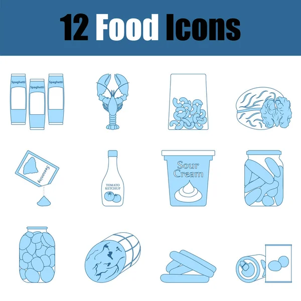 Set Iconos Comida Línea Delgada Con Diseño Relleno Azul Ilustración — Vector de stock