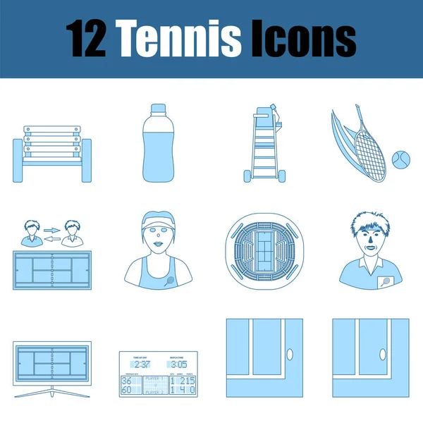 Tennis Icon Set Thin Line Blue Fill Design Vector Illustration — Stock Vector