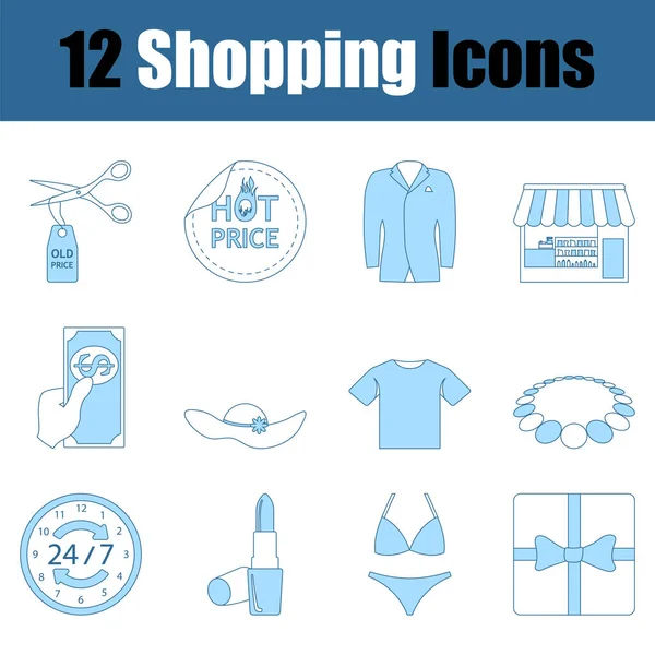 Shopping Icoon Set Dunne Lijn Met Blauwe Vulling Ontwerp Vector — Stockvector