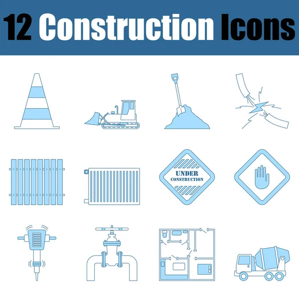 Conjunto Iconos Construcción Línea Delgada Con Diseño Relleno Azul Ilustración — Vector de stock